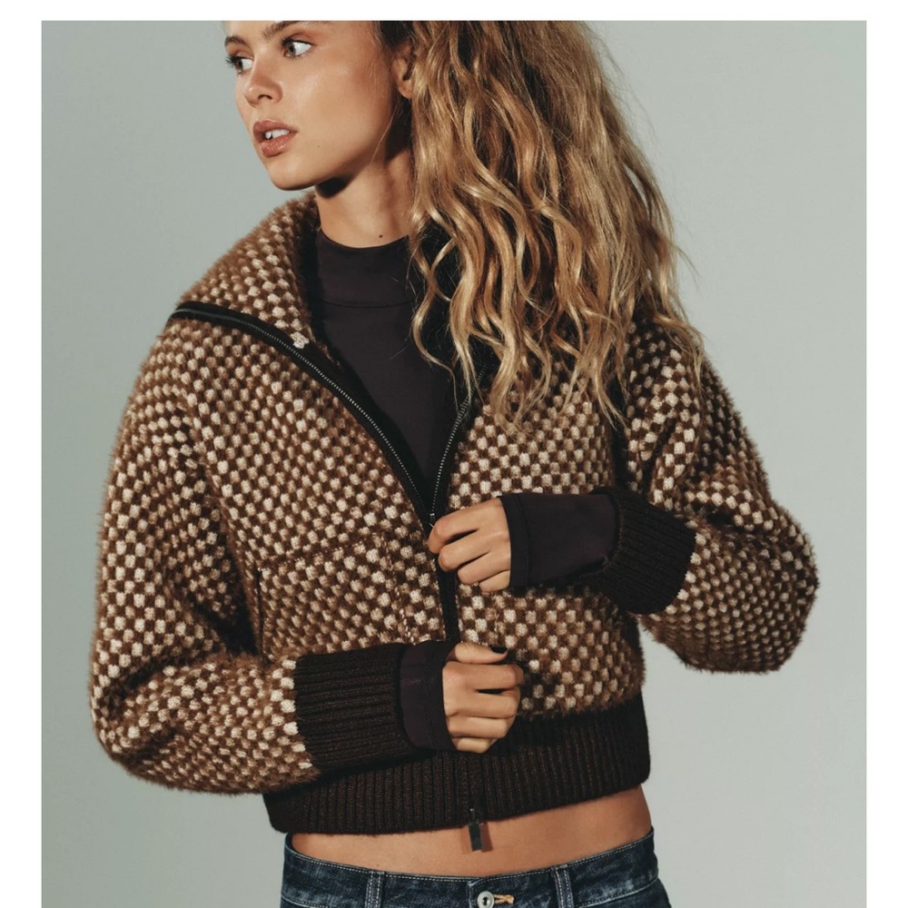 Zara Brown and Cream Checkered Cardigan